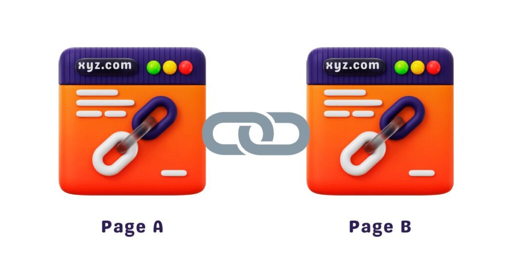 internal linking between Website A Page 1 and Page 2 using link icon